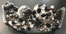 New Silver CZ Black  Clear Crysta With Rhinestone Accent 3 1/2'' Hair Barrette