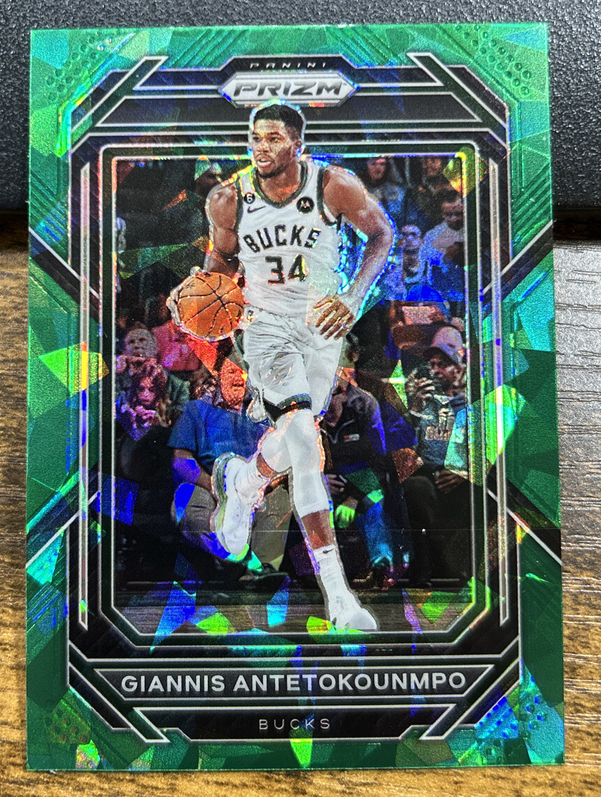 Giannis Antetokounmpo 2022-23 Panini Prizm Green Ice Fanatics Prizm #96 Bucks