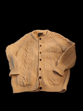 Vtg Irish Fishermans HandKnit Cable Sweater Cardigan 100 Wool Galway Ireland