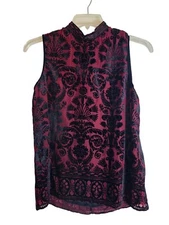 NWT Max Studio Sleeveless Velvet Burnout Floral Scroll Top Small Whimsygoth