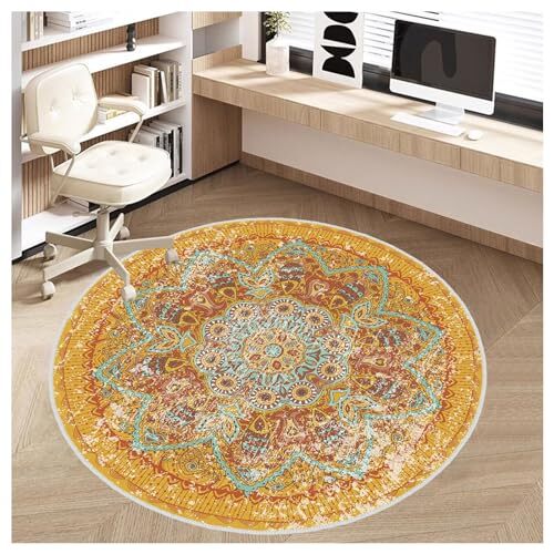 Round 4ft Yellow Office Chair Mat for Hardwood Floors-image