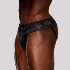 MALE POWER BLACK SASSY LACE JOCK