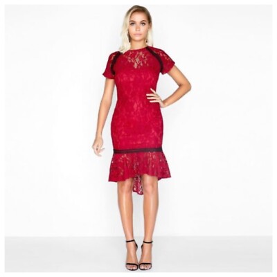 paper dolls red lace dress Paper Dolls Women's Cap Sleeve Lace Bodycon Sheath Dress, Size 6 Red NWT