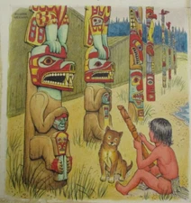 ROGER VERNAM PAINTING ANTIQUE  ILLUSTRATION NATIVE AMERICAN INDIAN TRIBAL TOTEM