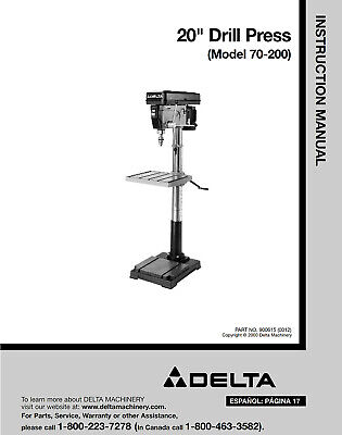 Delta 70-200 20" Drill Press Instructions Manual | eBay