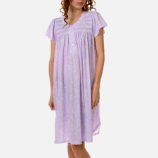 Nwt 72 Miss Elaine SILKY KNIT Lilac PAISLEY Sleeve SMOCKED Short Nightgown 1X