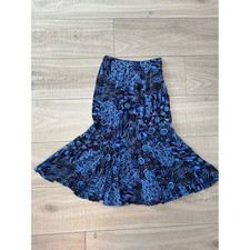 Carole Little Saint-Tropez West Vintage 90s Blue Abstract Rayon Maxi Skirt 8