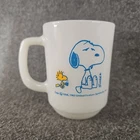 VTG Anchor Hocking Fire King SNOOPY Milk Glass Coffee Mug - COFFEE BREAK !