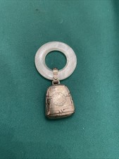 Vintage Webster Sterling Silver Faux Mother of Pearl Baby Teething Bell Rattle