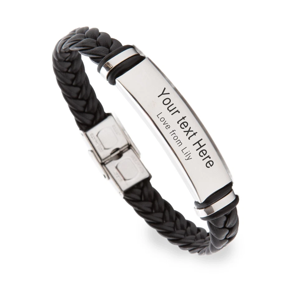 Personalised Men's PU Leather Bracelet for Him Dad Husband Birthday Anniversary - Image 3 of 4