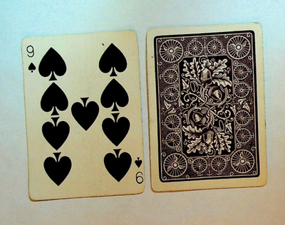 Bicycle 808 Playing Card Brown Oak Leaf Back Acorn 1890s Nine of