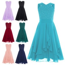 Kids Girls Dresses Wedding Gown Pleated Dress Prom V-neck Knee Lining Church