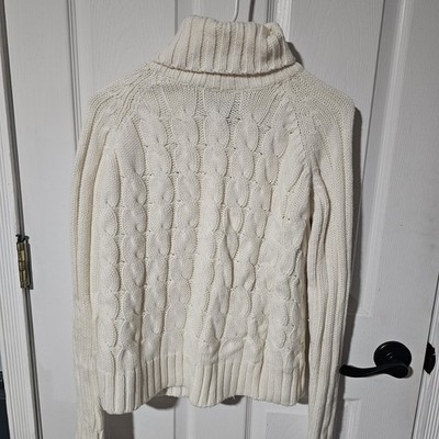 The Limited Cable Knit Turtleneck Sweater Y2k Vtg Ivory Fisherman Sz L Cropped