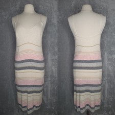 Z SUPPLY Ivory Malibu Stripe Sweater Dress Size L Rib Knit V Neck Stretch Soft