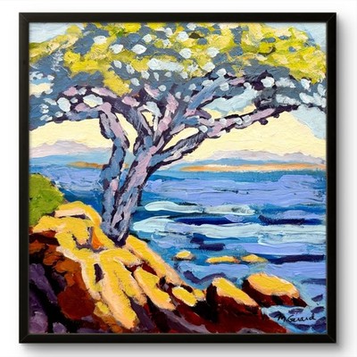 Gerard Original 12x12 Expressionist Coastal Cypress Tree Painting Signed Canvas