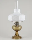 Vintage Aladdin Model C Amber Glass Oil Lamp w/ White Milk Glass Shade