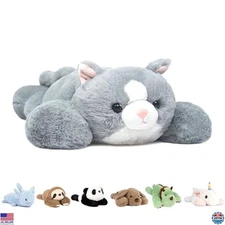 20" Weighted Cat Plush Toy | 3.3 lb Large Grey Kitty Stuffed Animal for Kids &