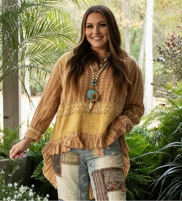 Jaded Gypsy Prairie Kiss Womens Top Hi Low Lace Ruffle Detail