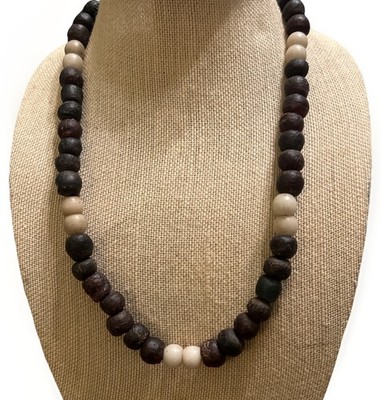 Antique 1800's African Made Trade Beads Black Vulcanic Rock Necklace Rare