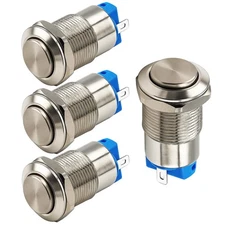 4 PCS 12mm Push Button Switch Waterproof Latching Nickel Plated Copper 3A