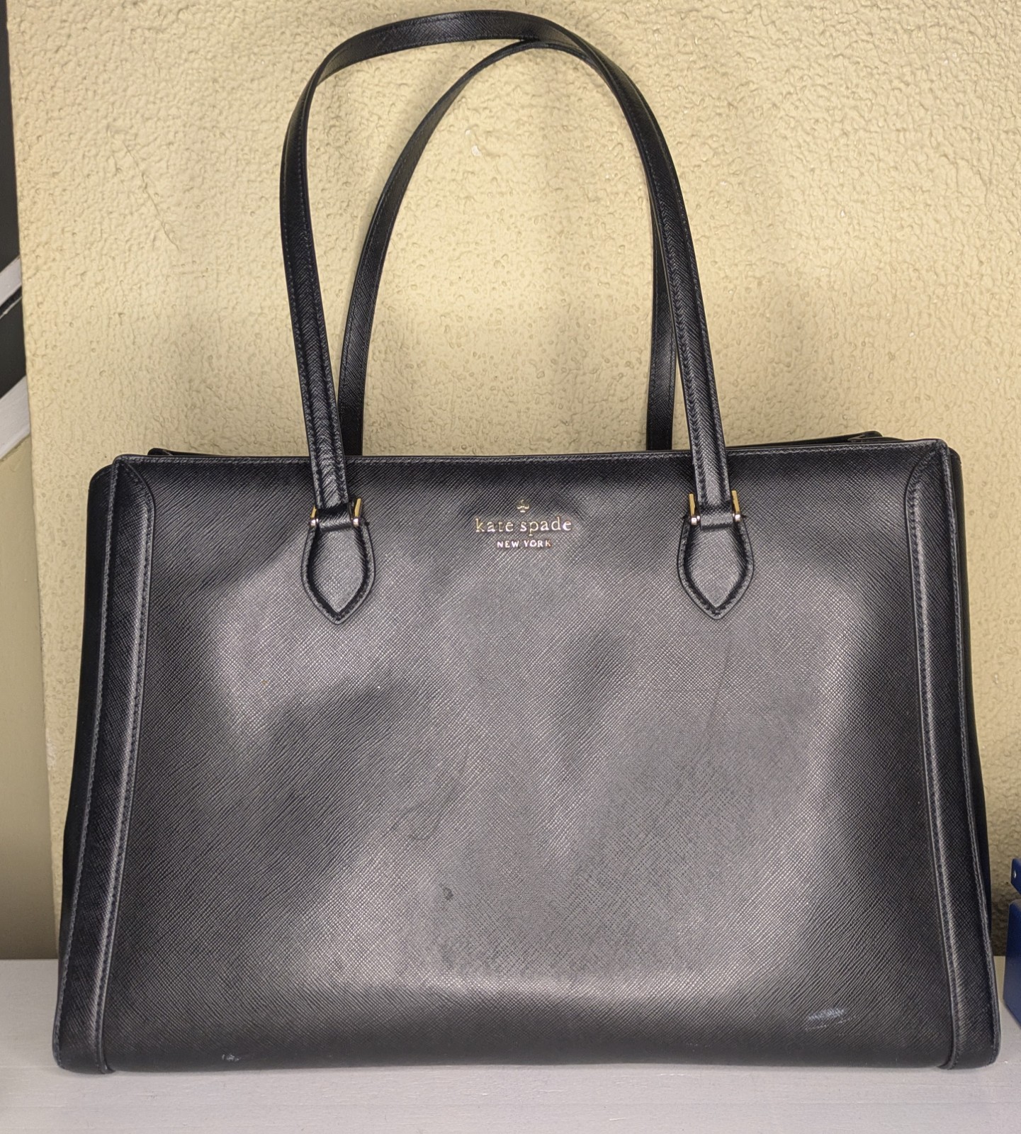 Kate Spade Large Black Leather Satchel Tote Handbag Purse Shoulder Bag