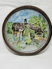 Vintage Woodnewton Pottery English Cottage 8” Plaque By Rob Bibby Cottagecore