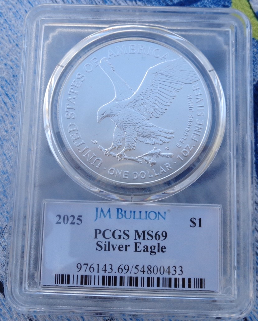 2025 American Silver Eagle PCGS MS69 TRUMP label silver coin .999