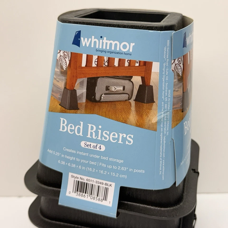 Elevadores de cama de plástico negro levantan tu cama para crear espacio de almacenamiento paquete de 4 ensamblados Foto 2 de 4