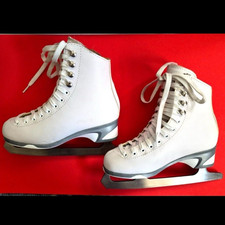 Jackson 150 Figure Ice Skates Size 4 White/Gray Lace-Up Boots w/ Mark I Blades