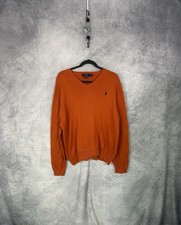 Polo Ralph Lauren Sweater Mens XL Long Sleeve Pullover Pima Cotton V-neck Orange