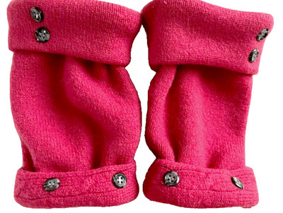 FINGERLESS GLOVES PINK 100% MERINO WOOL M - L MEDIUM - LARGE ARM WARMERS CUFFS
