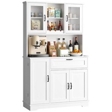 Vongrasig Kitchen Pantry Cabinet w/Hutch, Drawer  Shelves, White For Parts 