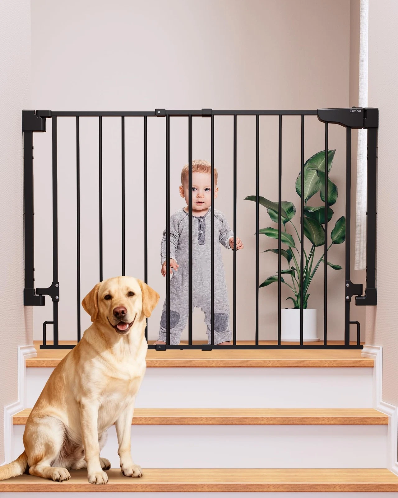 Cumbor 29.2–43" Baby Gate for Stairs, Hardware Mounted (Drill Required),