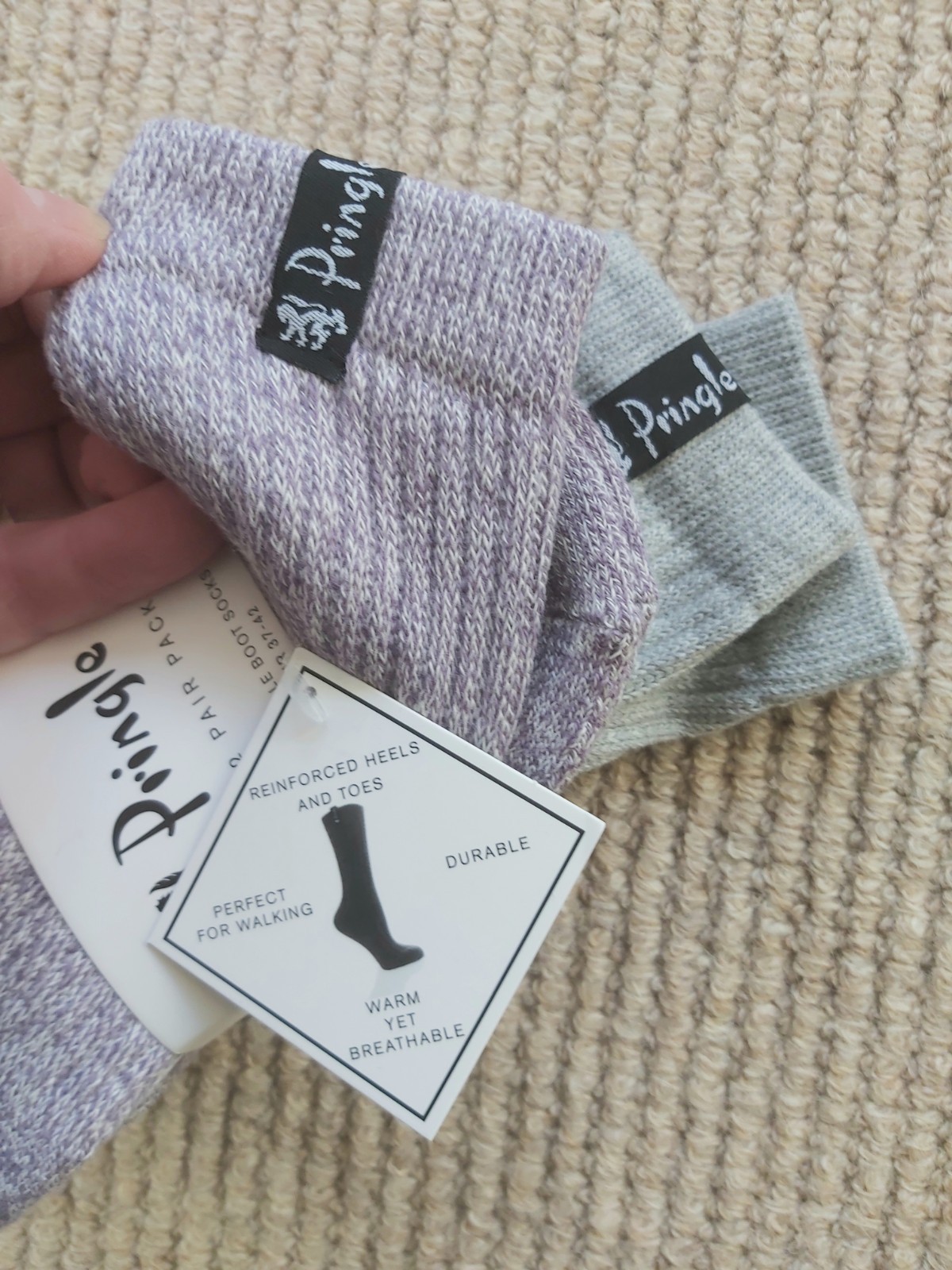 2 PAIRS : PRINGLE Scotland Lilac Heather / Black Cushioned BOOT SOCKS 4-8 37-42
