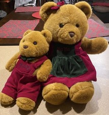 Vintage 1991 Commonwealth 'Mama Baby' Teddy Bears - Burgundy Green Attire