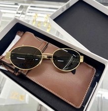 Celine Triomphe Metal Oval Sunglasses Gold Gray Lens, Oval Metal Luxury