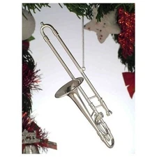 Realistic Silver TROMBONE Christmas Ornament - 4" Tall, by Broadway Gifts