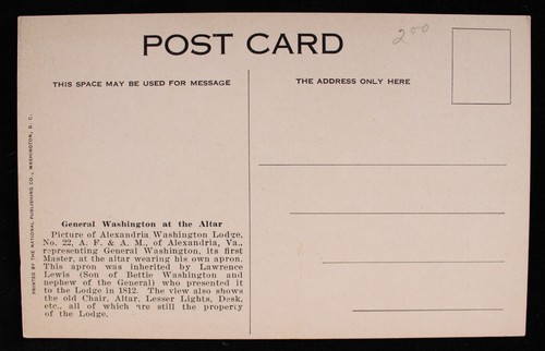 1908 George Washington Freemason 5.5" x 3.5" Postcard - Picture 2 of 2