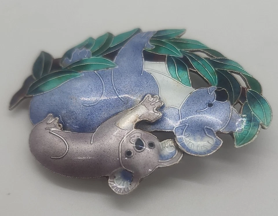 Broche vintage Zarah prata esterlina 925 esmalte Koala Bear & Joey - Imagem 3 de 4