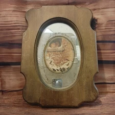 Vintage Wooden/Glass Framed Photo of Children in Window of Brick House