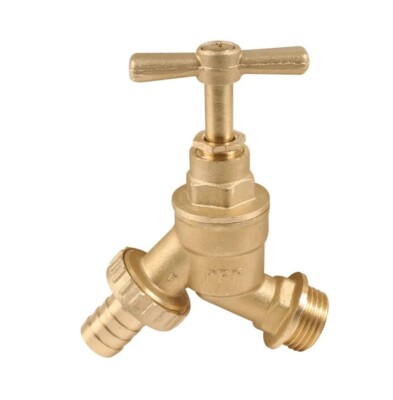 OUTSIDE GARDEN HOSE UNION BIB TAP 1/2" C/W DOUBLE CHECK VALVE BRASS WALL ELBOW E