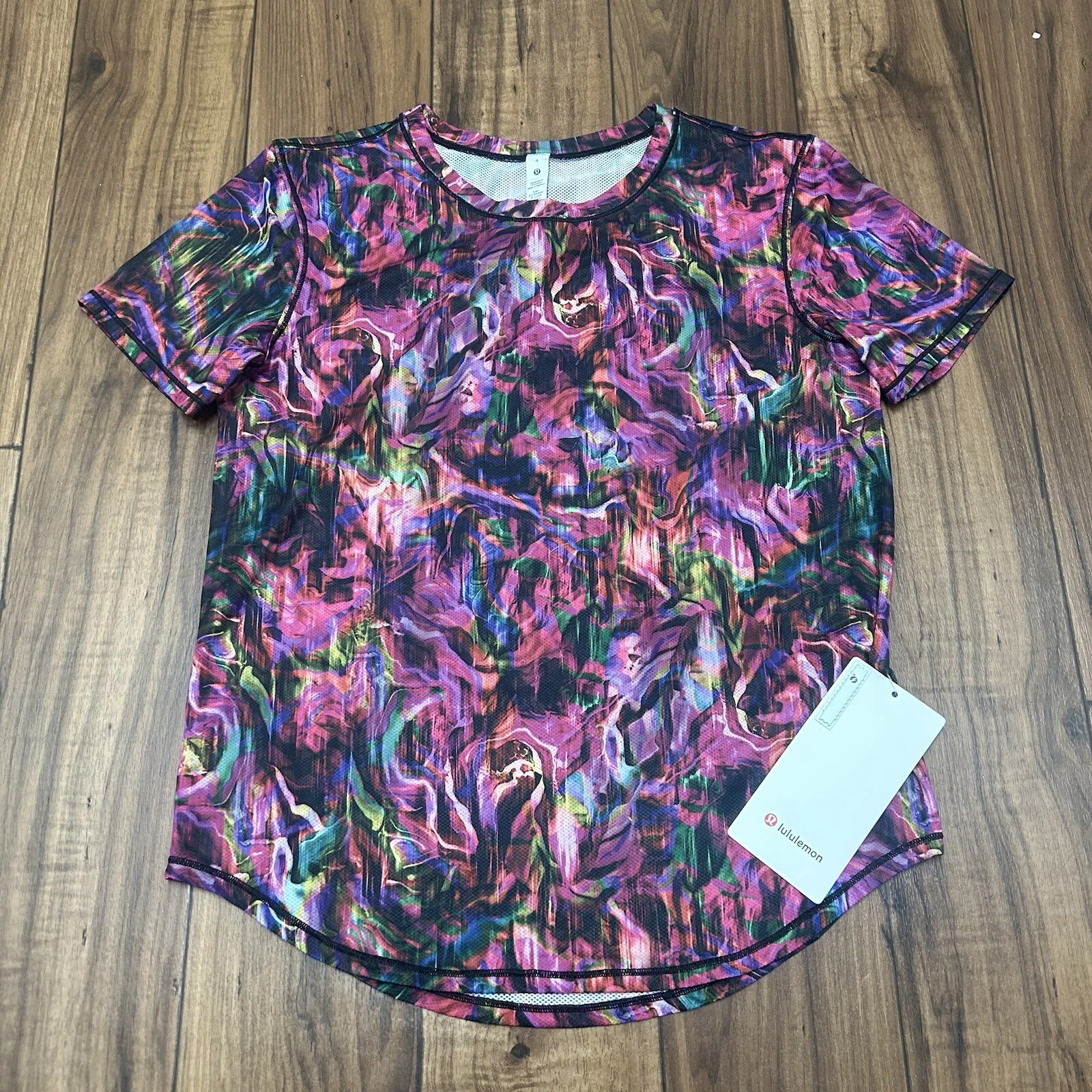 NEW Lululemon High Neck Run Train Tee Women Size 4 Colorful Paint Splatter