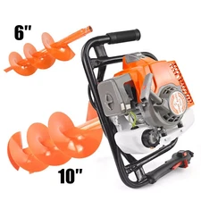 72cc 2-Stroke Gas Powered Post Hole Digger with 6" 10" Earth Auger Drill Bits