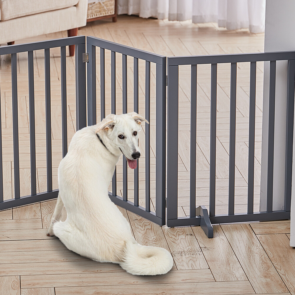 Dog Gate Wood 3/4 Panel Freestanding Pet Fence Folding Safety Barrier  Divider UK