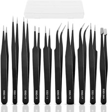 10Pcs Precision Tweezers Set Anti-Static Stainless Steel for Electronics Craft D