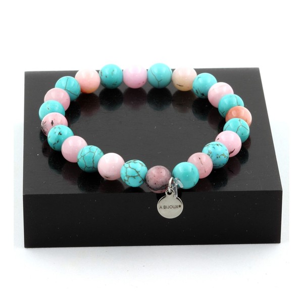 Armband Perlen Opal Rosa + TüRkis 8 Mm. Hergestellt In Frankreich.-image