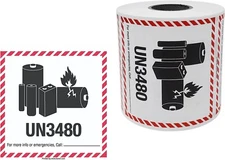 Lithium Battery UN3480 Shipping Labels, 3.25 x 4.25 Inches, 500 Labels Per Roll