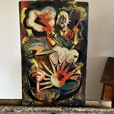 Tableau N290 Étrange Contemporain Dieux Zeus ? Résine ? Signé