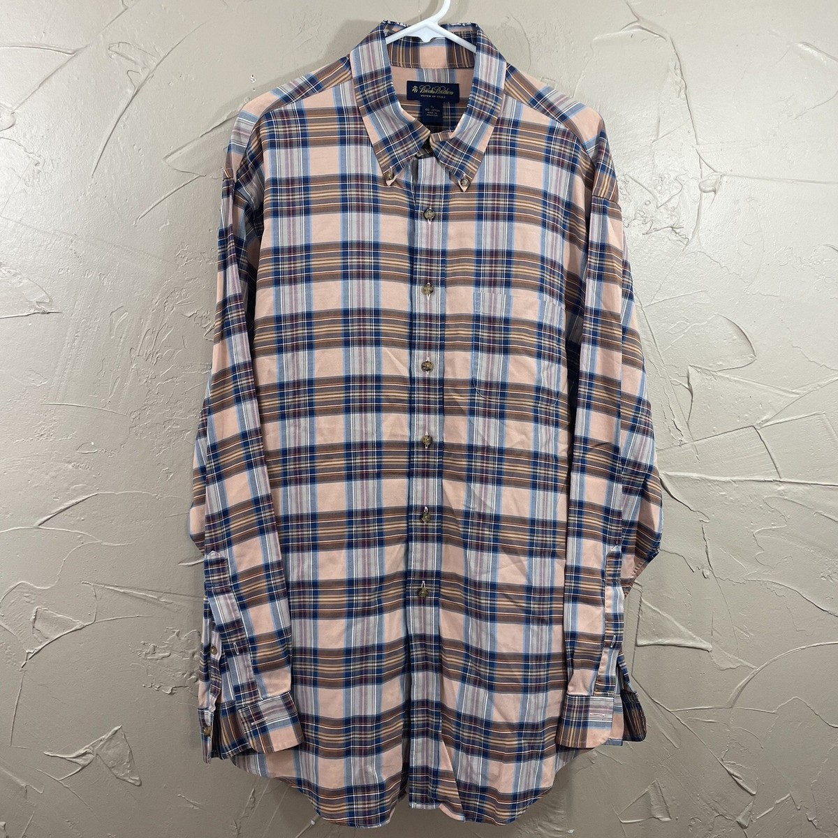 Vtg 90s BROOKS BROTHERS Shirt Men XL Button Down Blue Pink Plaid