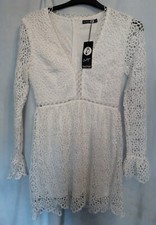 Boohoo Boutique Ladies White Lace/crochet look Short Dress Size UK10/EU38 - BNWT